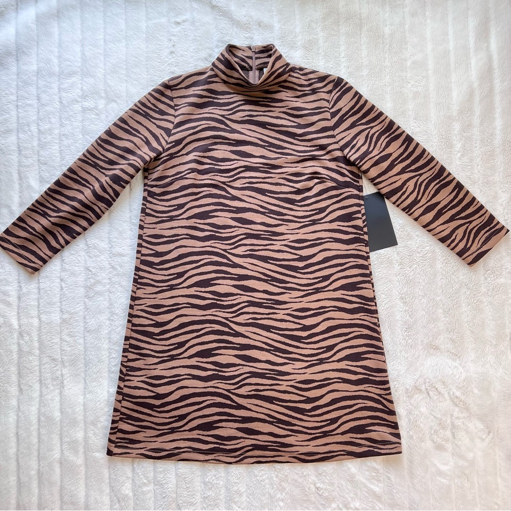 TUCKERNUCK brown tan mod tiger pattern Ellie mock neck knit dress size medium - Picture 6 of 11